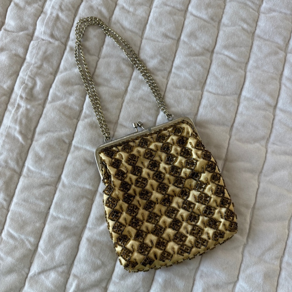 Walborg 1960’s Hand Beaded Evening Bag With Long adjustable Chain Handle vintage